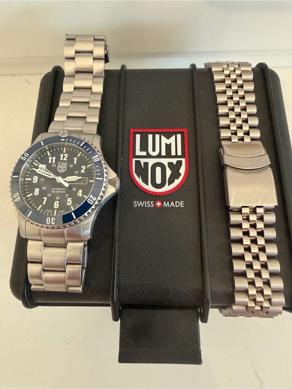 Luminox Men’s Stainless Steel Watch with Black Dial and Blue Bezel